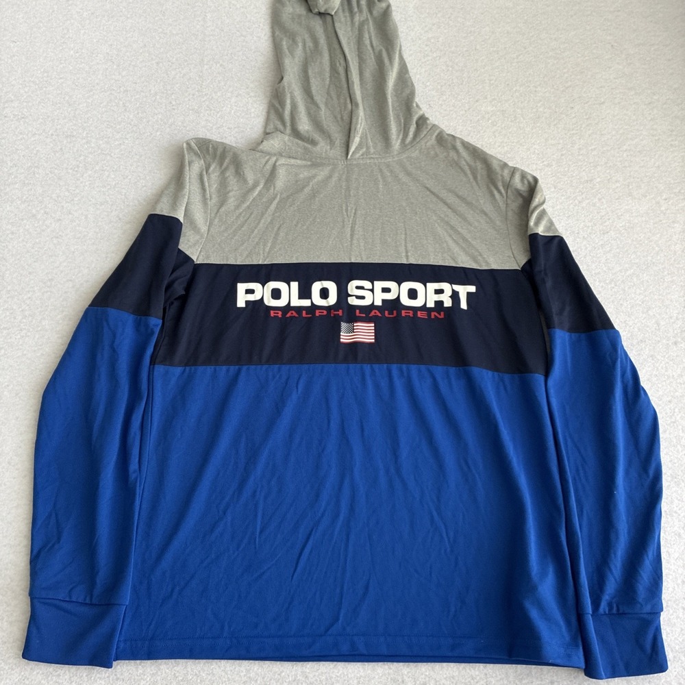 Polo Sport Ralph Lauren Performance Hoodie Mens Small Colorblock Navy Gray